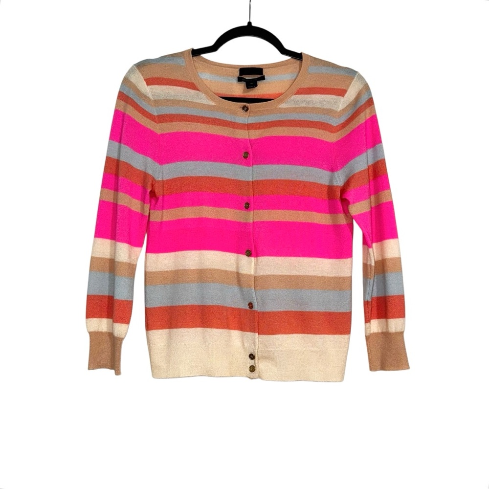 J. Crew Collection Italian Cashmere Multicolor Striped Cardigan MEDIUM